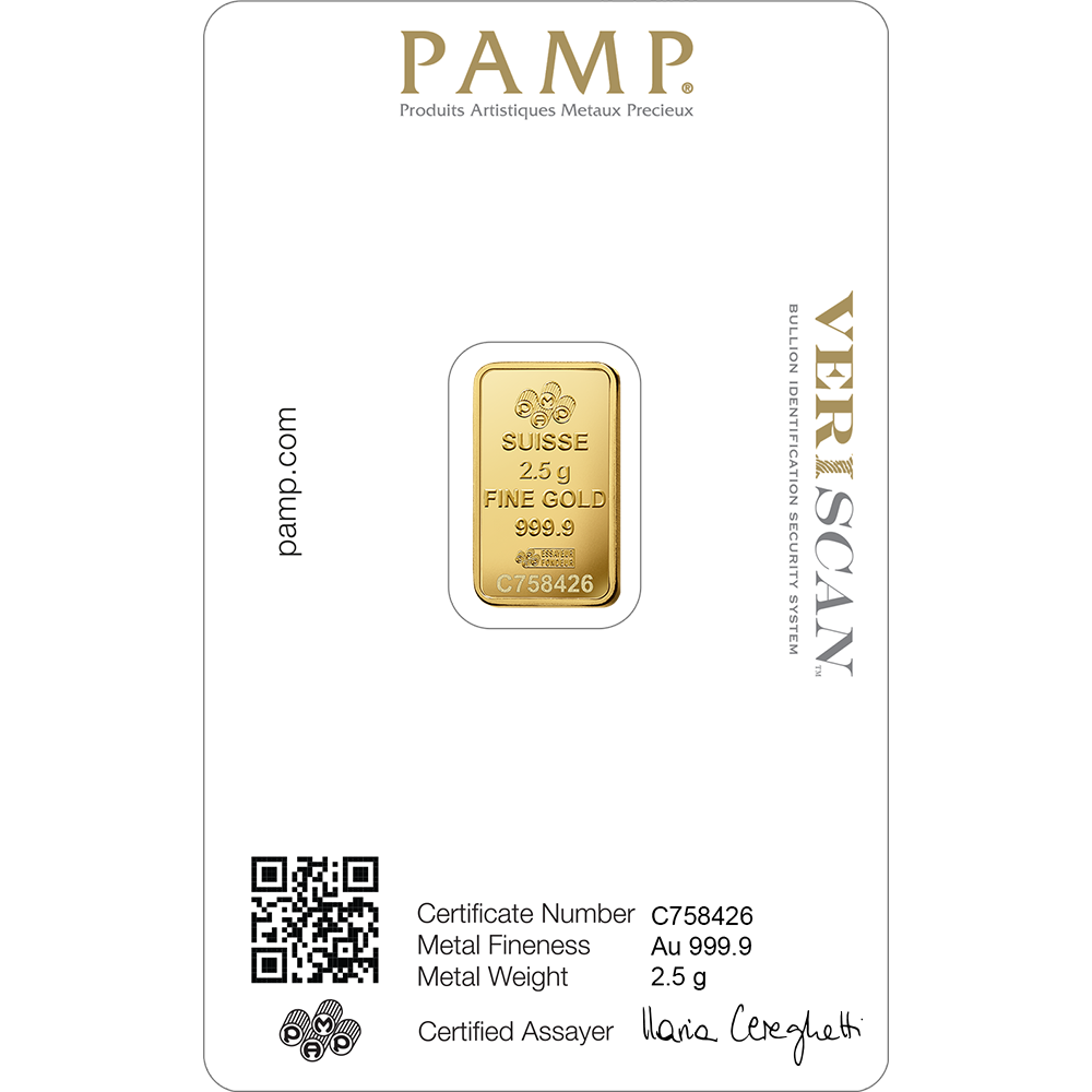 PAMP 2.5 Grams Gold Bar Lady Fortuna™ Gold Minted Bar - 2.5g