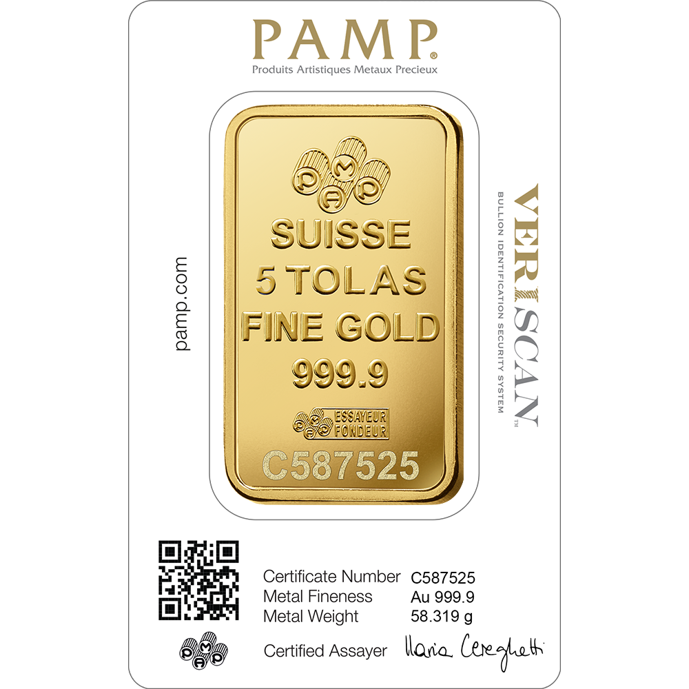 PAMP 5 Tolas Gold Bar Lady Fortuna™ Gold Minted Bar - 5 Tolas
