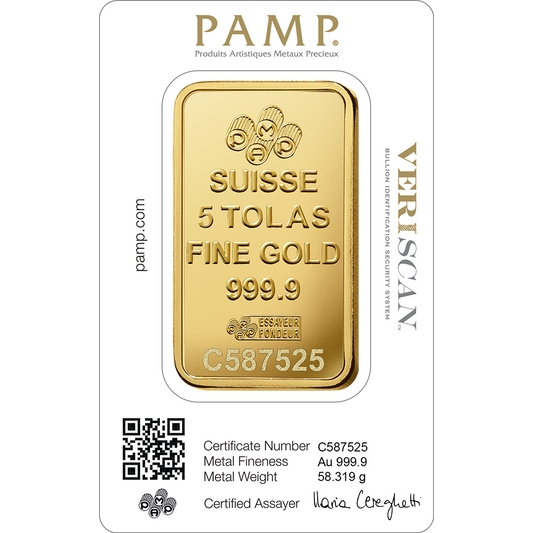 PAMP 5 Tolas Gold Bar Lady Fortuna™ Gold Minted Bar - 5 Tolas